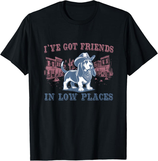 Basset Hound I Got Friends In Low Places Retro Western Dog