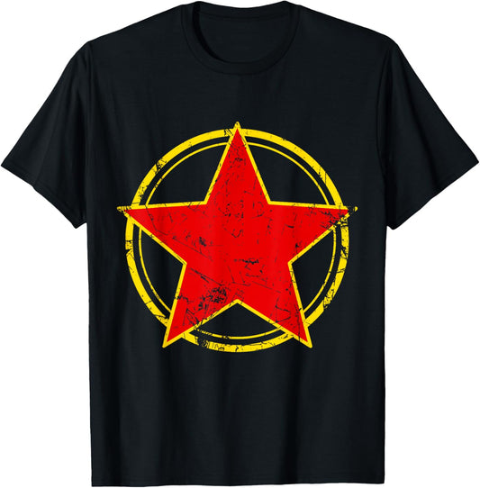 Red Star in Yellow Circle Symbol Design