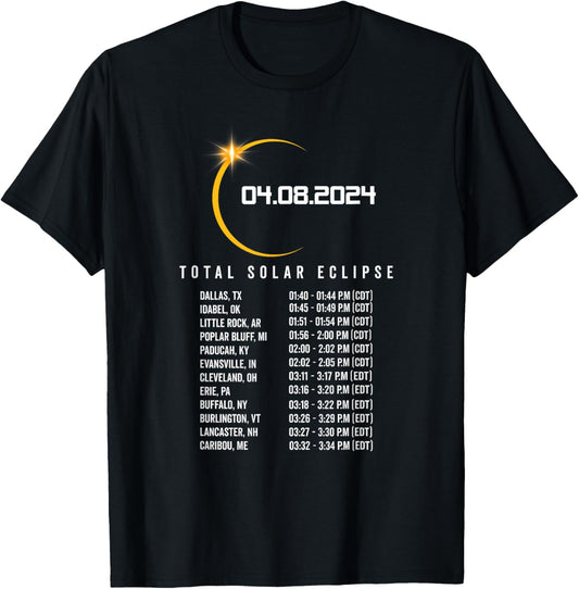 Total Solar Eclipse 2024 Shirt Time & Place Where To See