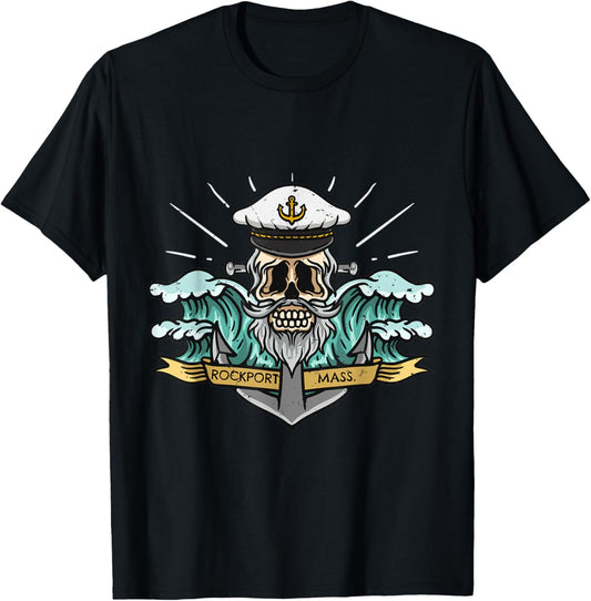 Rockport Beach Texas Sea Captain Pirate Skull Nautical T-Shirt for Men Women Kids