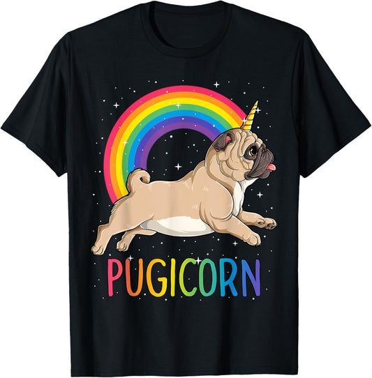 Pugicorn Pug Unicorn T shirt Girls Kids Space Galaxy Rainbow