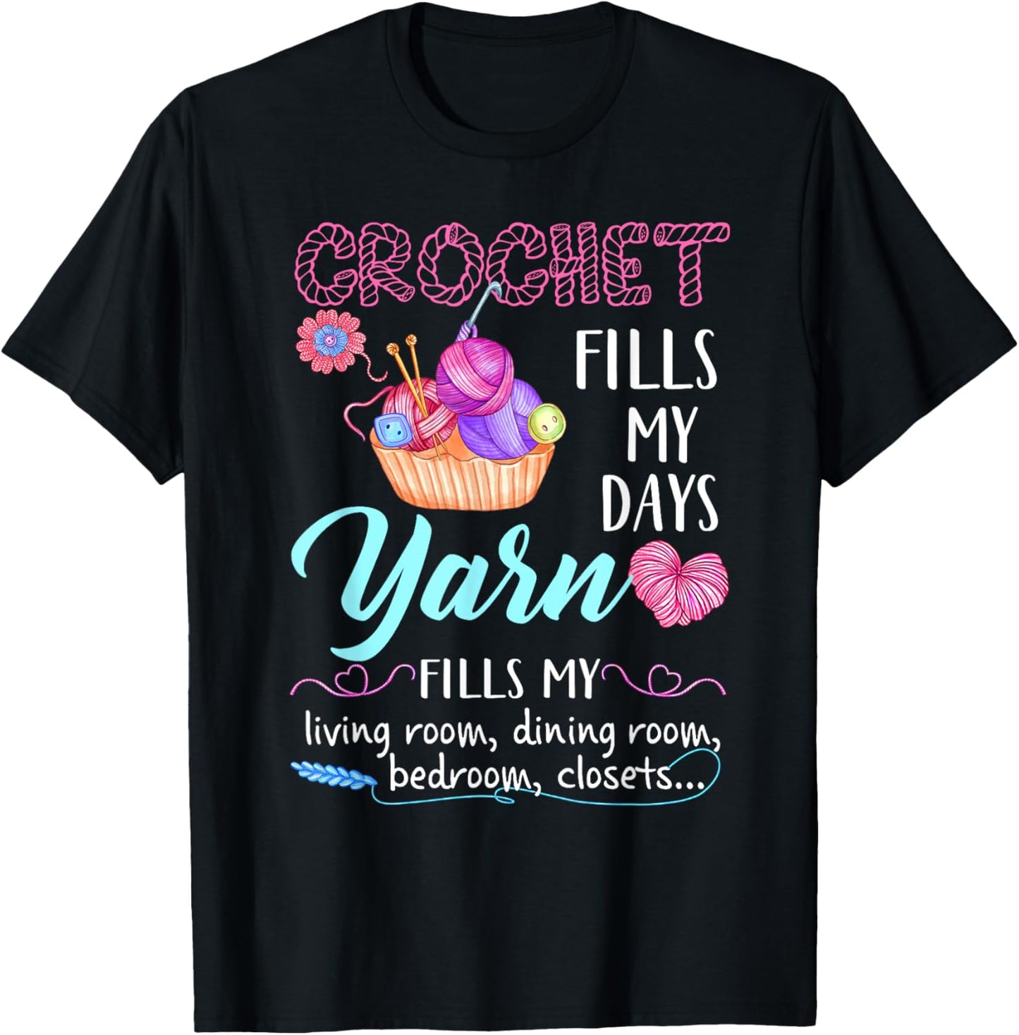 Crochet fills my days yarn fills my living room dining room