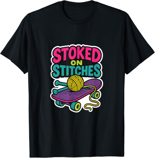 Stoked on Stitches Knitting Skateboard Retro Yarn Design