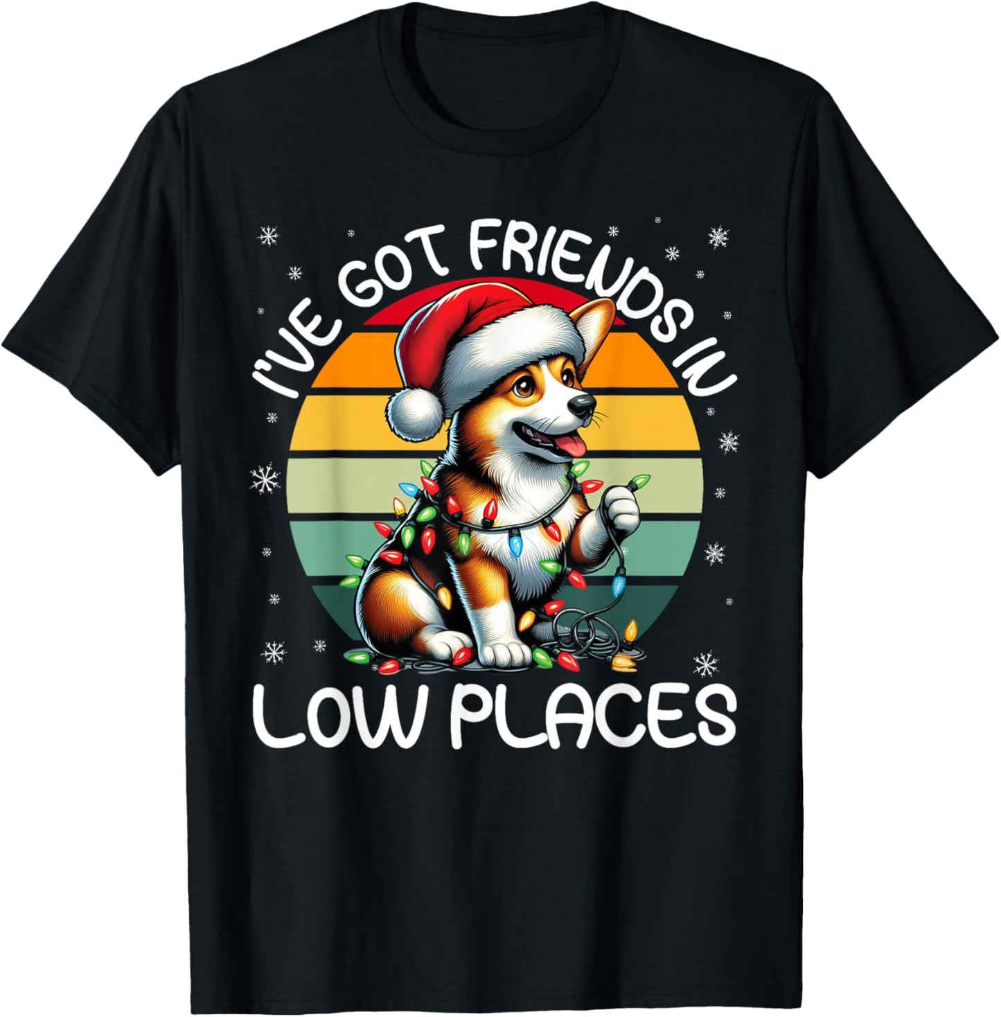Retro Corgi Friends Low Places Christmas Snowflakes Xmas