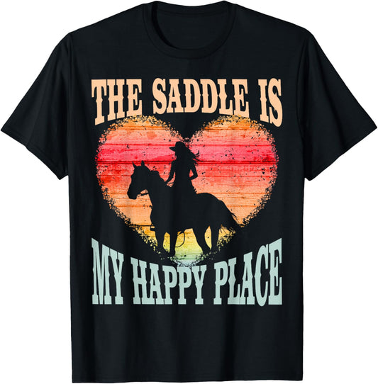 The Saddle Is My Happy Place Girl Riding Horse Silhouette