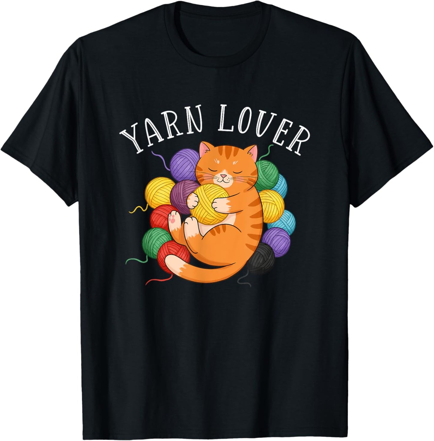 Yarn Lover Cozy Cat Embracing Balls Of Yarn