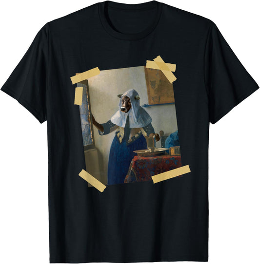 Young Cow With Water Pitcher Art Painting Taped In Place