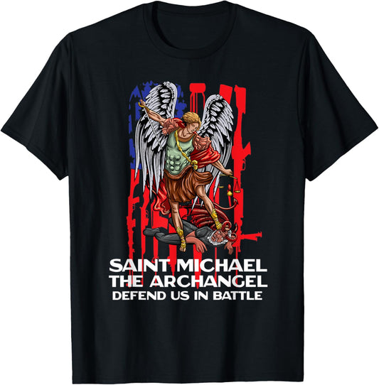American Flag Saint Michael The Archangel Catholic T-Shirt for Women Men