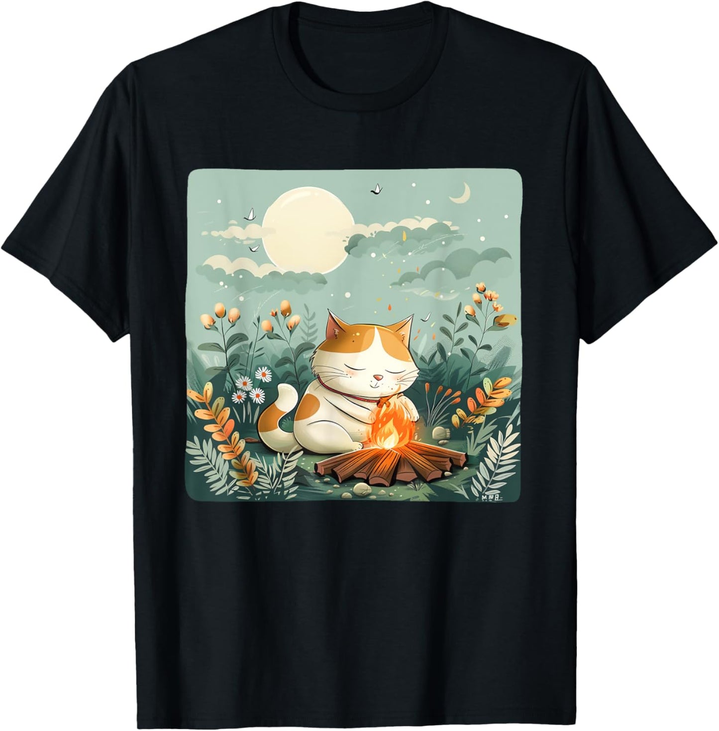 Awesome Fire Place with Cat for camping Season T-Shirt for Men Women Kids