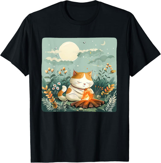 Awesome Fire Place with Cat for camping Season T-Shirt for Men Women Kids