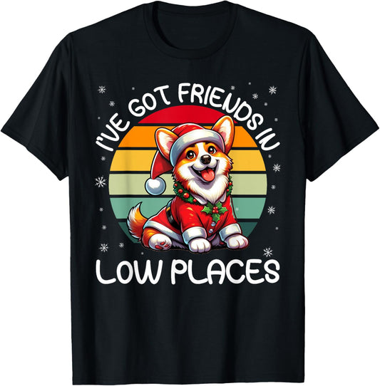 Retro Christmas Corgi Friends Low Places Snowflakes Xmas