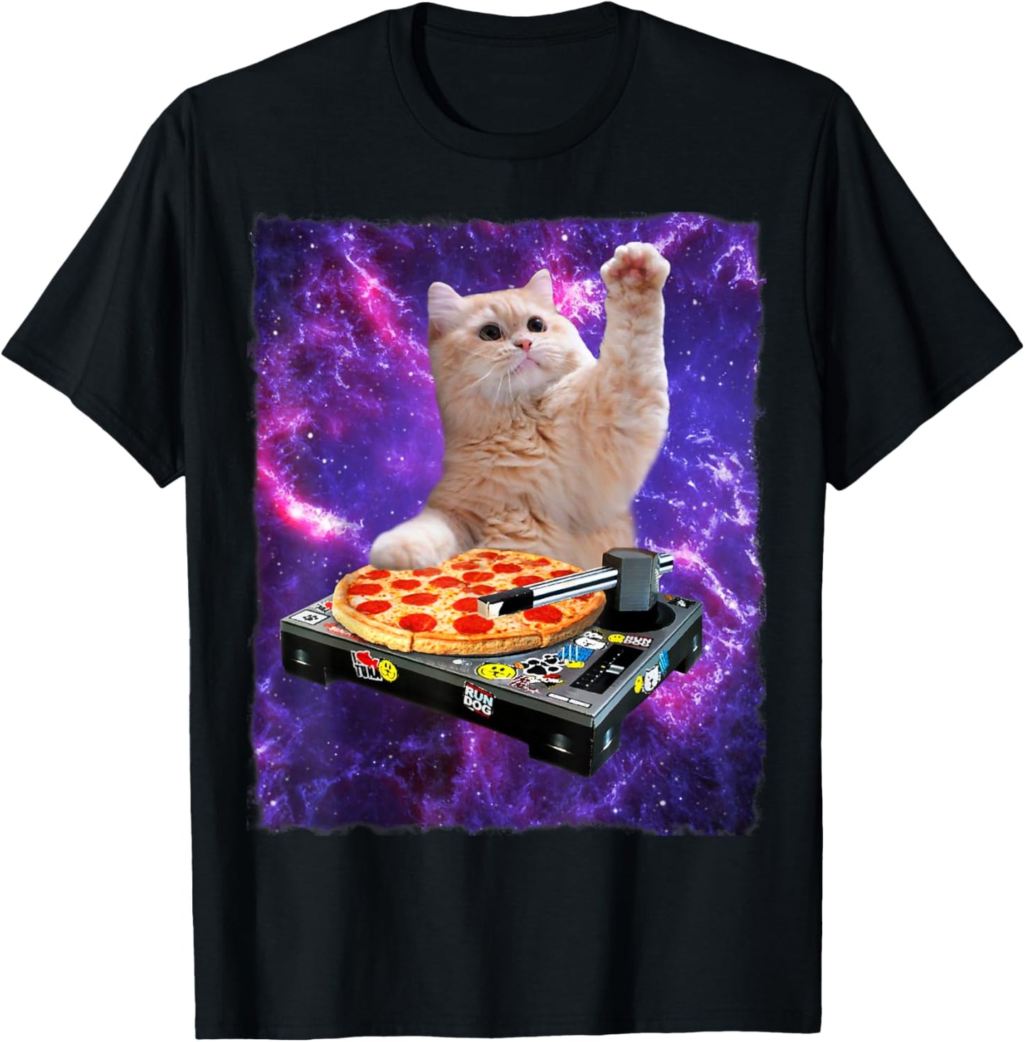 DJ Cat Shirt Cat DJ Pizza EDM Music Cute White Kitty Tee Men Women Girls Kids