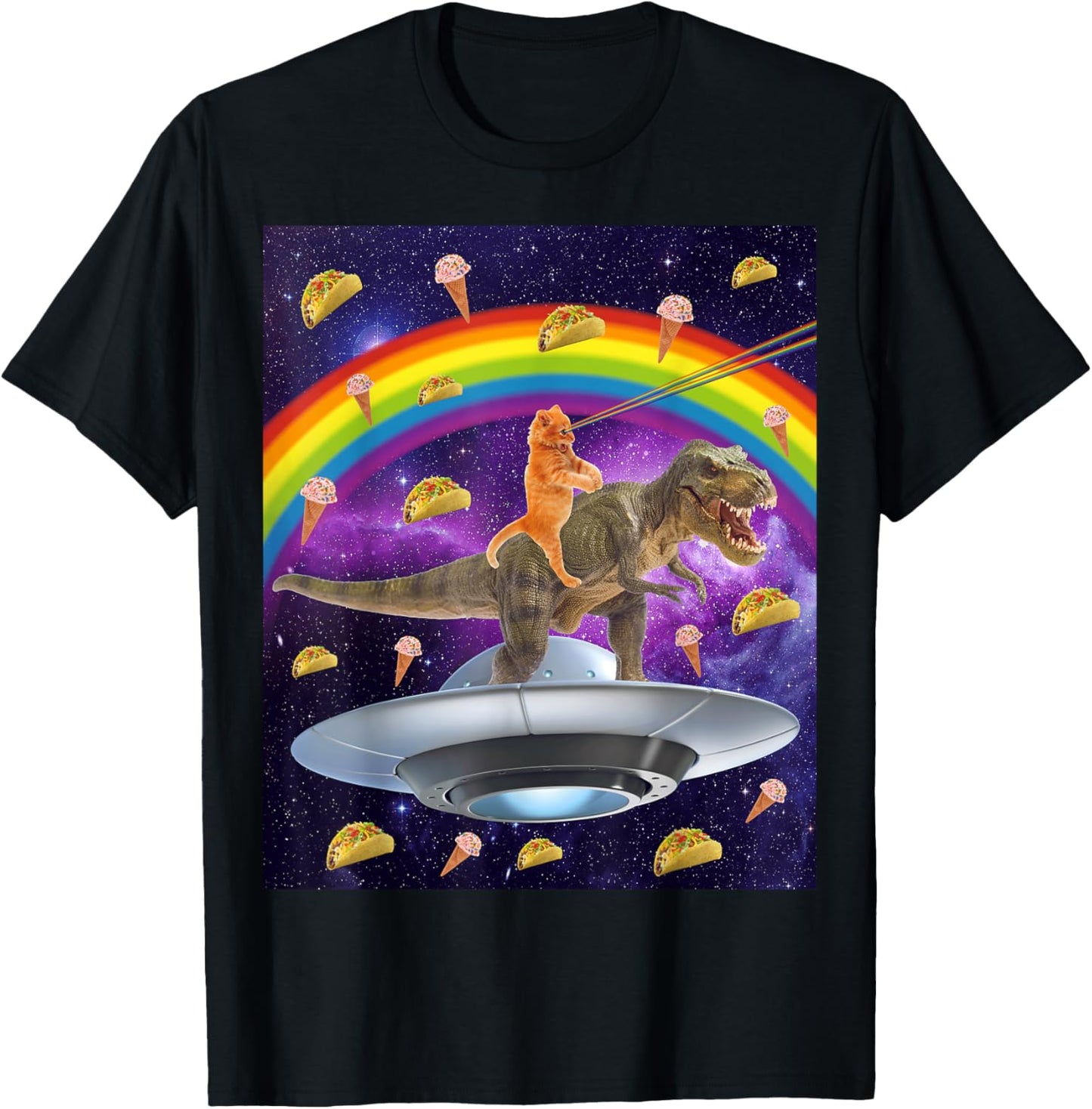 Taco Kitty Rainbow Laser Eye T-Rex Riding Space Cat Shirt T-Shirt for Men Women Girls Kids