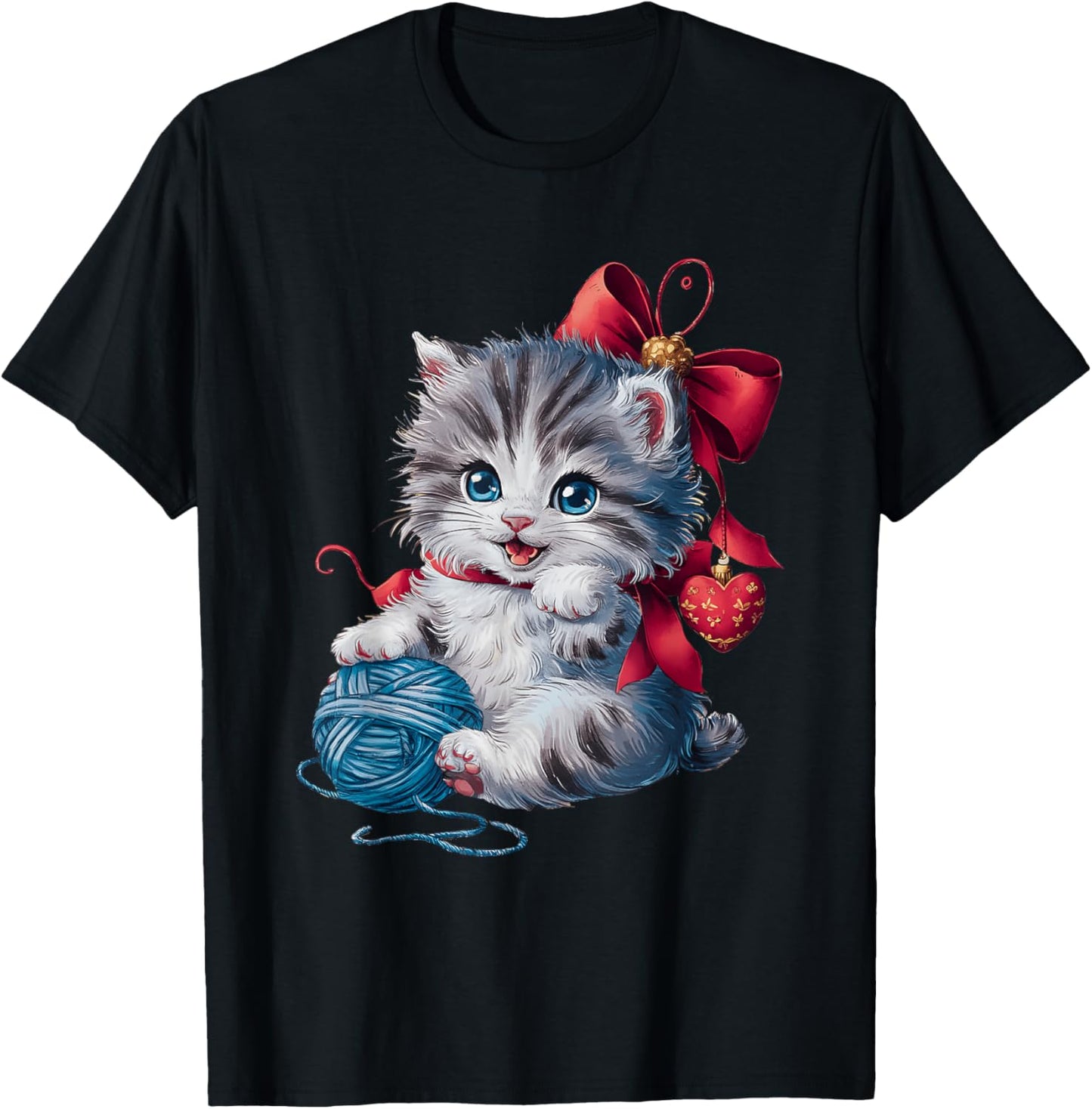 Valentines Day Cat Play With Yarn Cute Animal Knitting Kitty