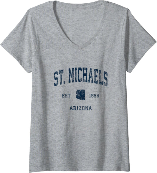Womens St. Michaels Arizona AZ Vintage Athletic Navy Sports Design V-Neck