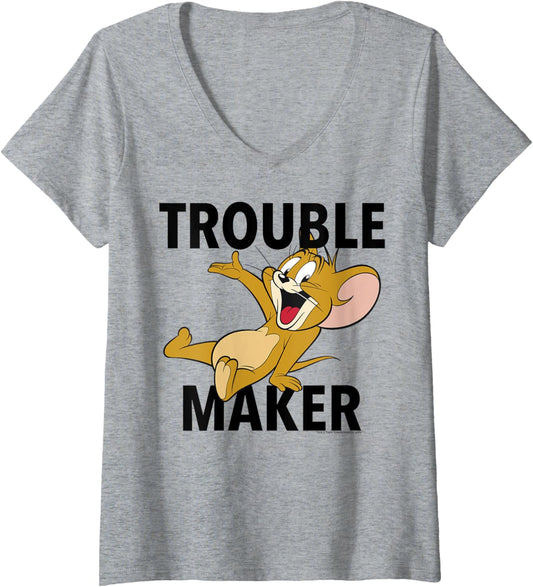 Womens Tom And Jerry Trouble Maker Portrait V-Neck
