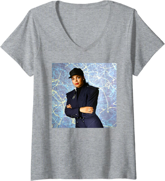 Womens Janet Jackson LA 1989 Portrait by Michael Grecco V-Neck