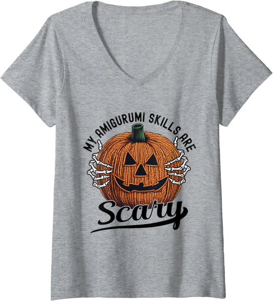 Amigurumi Yarn Halloween Pumpkin Yarn Lovers Funny Amigurumi V-Neck