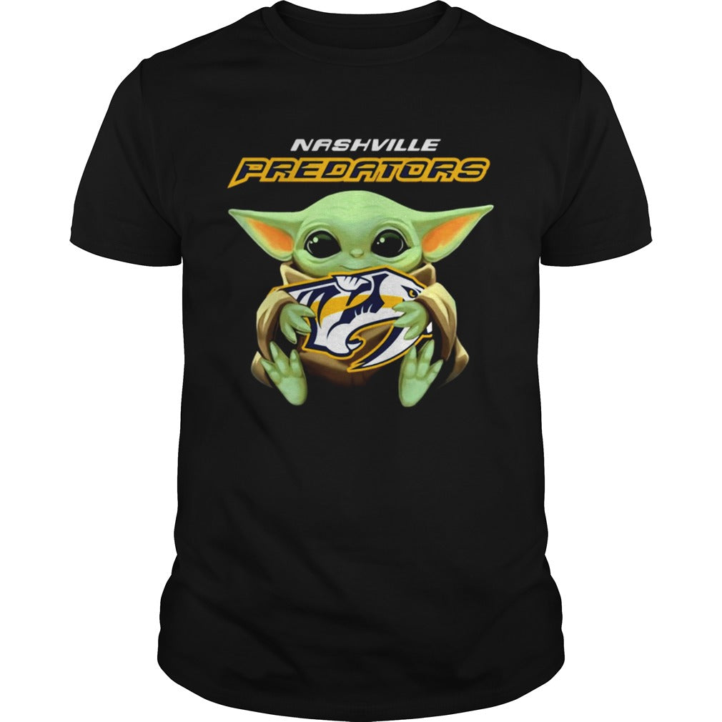 Baby Yoda hug Nashville Predators shirt