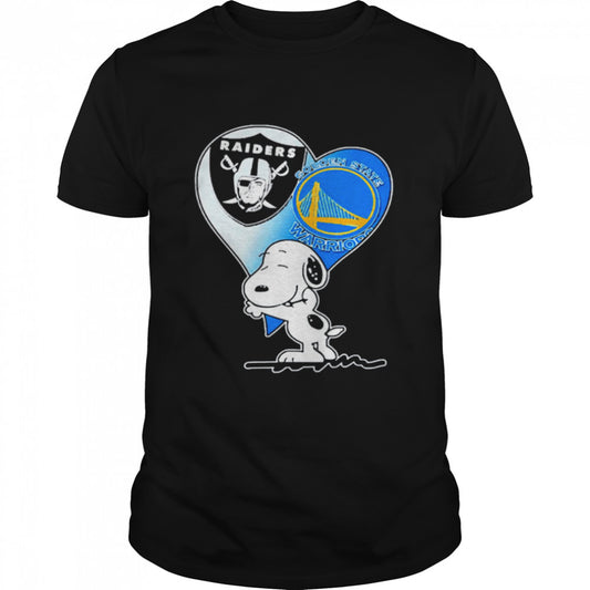 Snoopy Hug Las Vegas Raiders And Golden State Warriors shirt