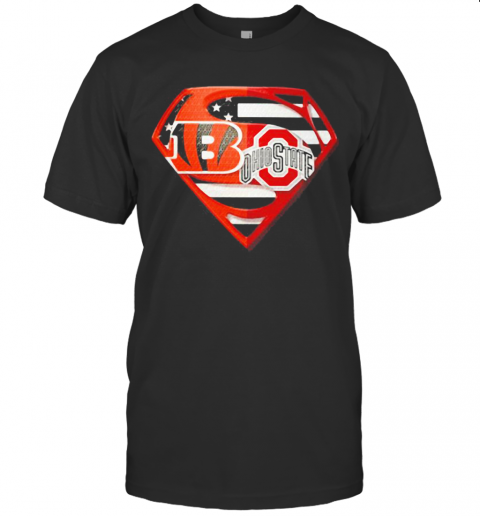 Superhero cincinnati bengals and ohio state buckeyes diamond american flag independence day shirt T Shirt