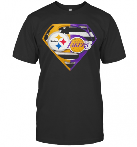 Superhero pittsburgh steelers and los angeles lakers diamond american flag independence day shirt T Shirt
