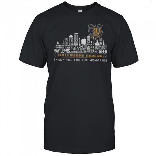Baltimore Ravens City Skyline 30 Seasons Thank You For The Memories shirt