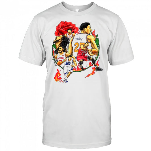 Derrick Rose player basketball rose and fire shirt