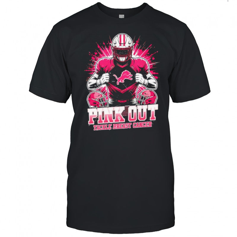 Detroit Lions football pink out tackle breast cancer shirt