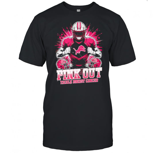 Detroit Lions football pink out tackle breast cancer shirt