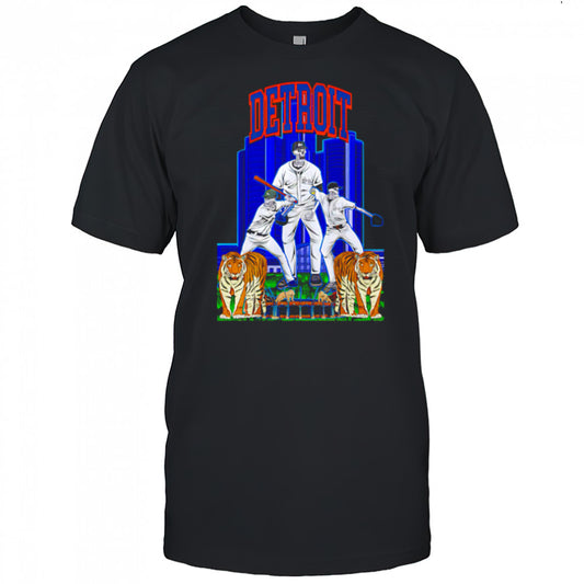 Detroit Tigers skeleton high rise building shirt