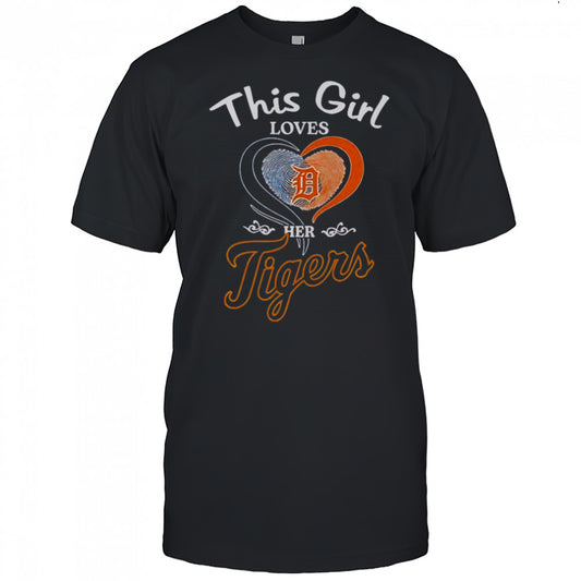 Detroit Tigers This Girl Loves Her Heart Fingerprint T Shirt
