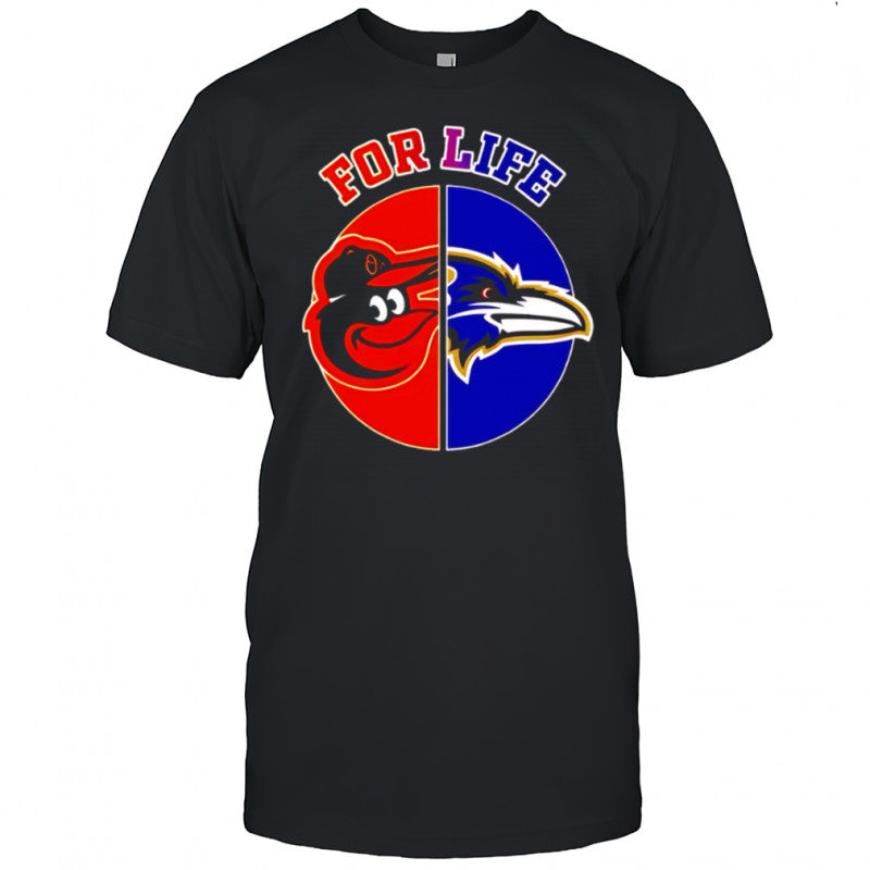 For Life Baltimore Orioles and Ravens split logo graphic shirt