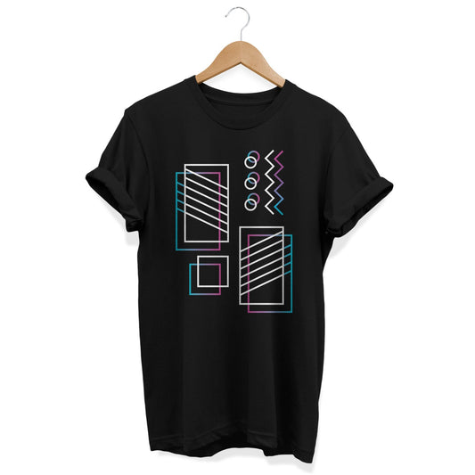 90s Abstract T-Shirt: Geometric Neon Art, Fashion Streetwear