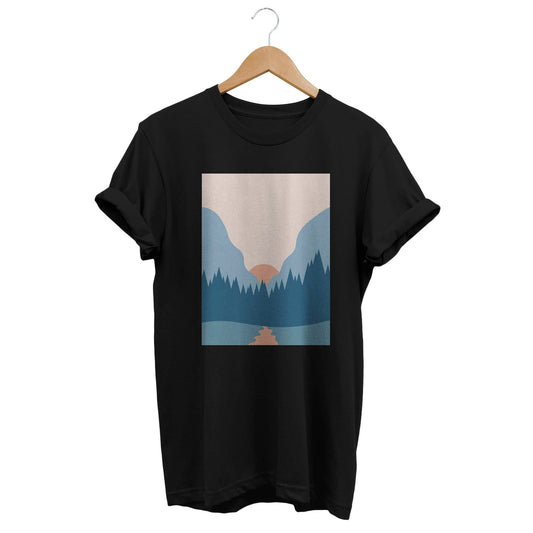 Blue Lake T-shirt, Abstract Geometric Landscape Tee