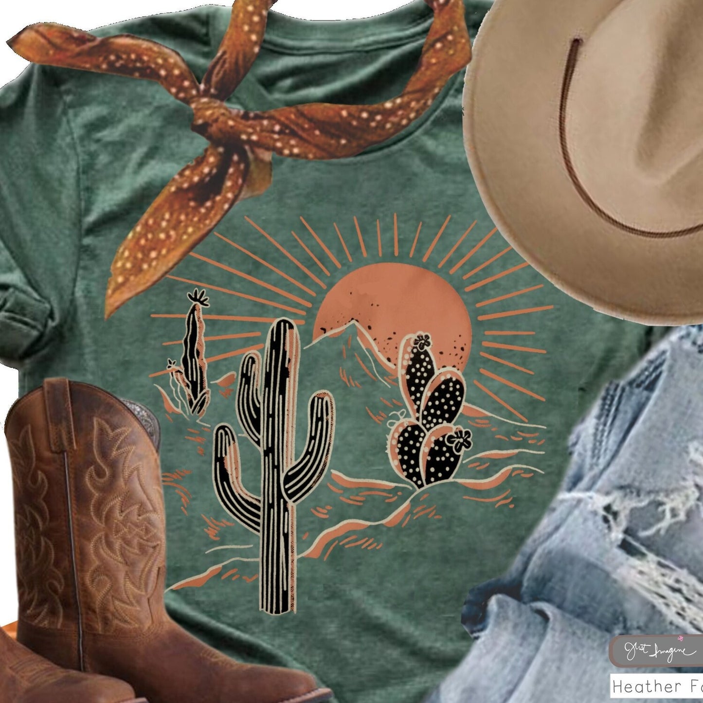 Desert Sunrise T-Shirt, Cactus Graphic Tee, Cowgirl Style, Cotton S-4X, Travel Women's Shirt, Western
