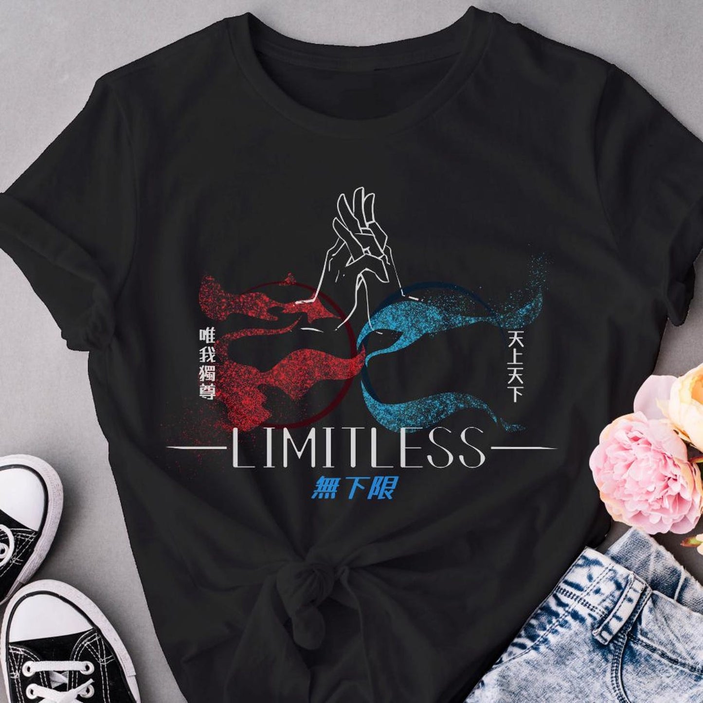 Popular Anime Inspired Gojo Limitless Infinity Stylish Streetwear Graphic Tee, Subtle Minimalistic Monochrome Unisex Softstyle T-Shirt