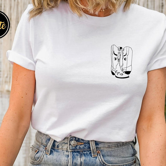 Cowgirl Boots Minimalist T-shirt, Line Dance Gifts, Cowboy Western Apparel, Country Dancing Shirt, Boho Boots Graphic Tee, Country Music Tee