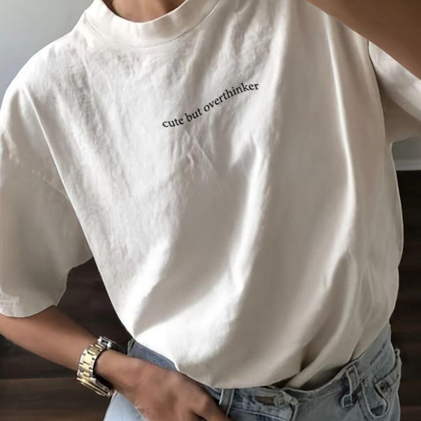 cute but overthinker tshirt | pinterest aesthetic | oversized minimalist t-shirt | best friend gift | friends shirt | embroidered