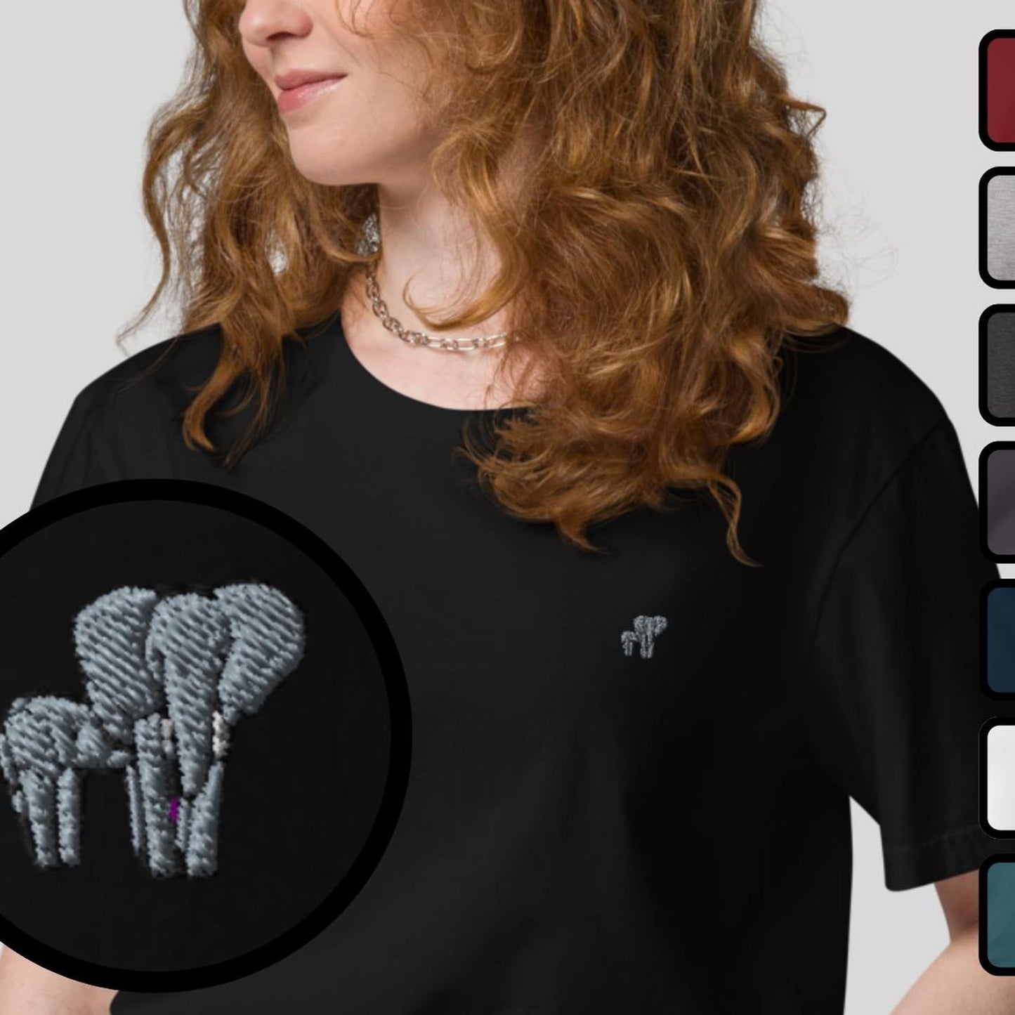 Elephants Organic Embroidered Unisex T-Shirt Minimal Design