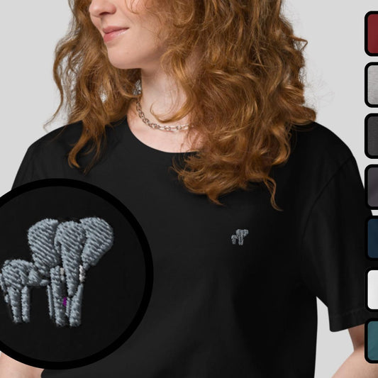 Elephants Organic Embroidered Unisex T-Shirt Minimal Design