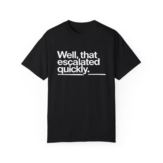 Well, That Escalated Quickly Minimalist T-Shirt  Black & White