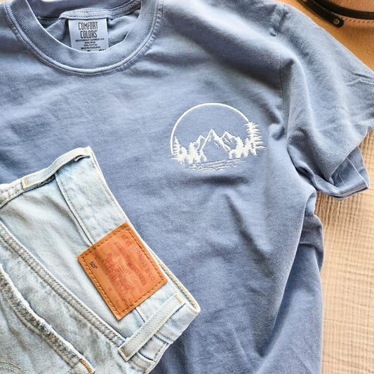 Comfort Colors Embroidered Mountain T shirt-Minimalist T shirt-Outdoor t shirt-Nature t shirt-Customized T shirt-Garment Dyed T-Shirt