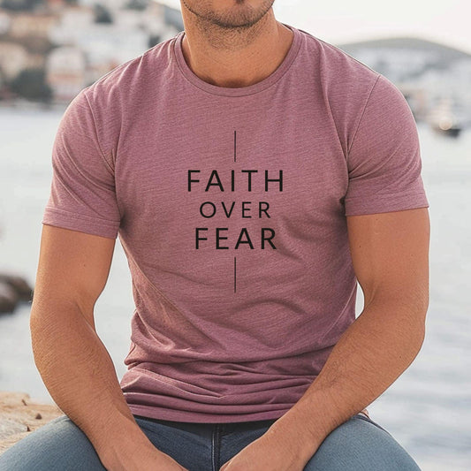 Faith Over Fear Shirt, Christian Minimalist T Shirt, Jesus Shirt for Men, Bible Verse Tee, Spiritual Gift for Him, Neutral Religious Tee