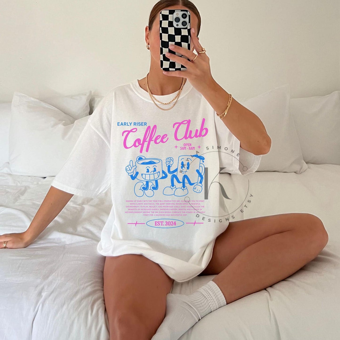 Early riser coffee club vintage graphic teeshirt trendy graphic shirt vintage crewneck aesthetic graphic T