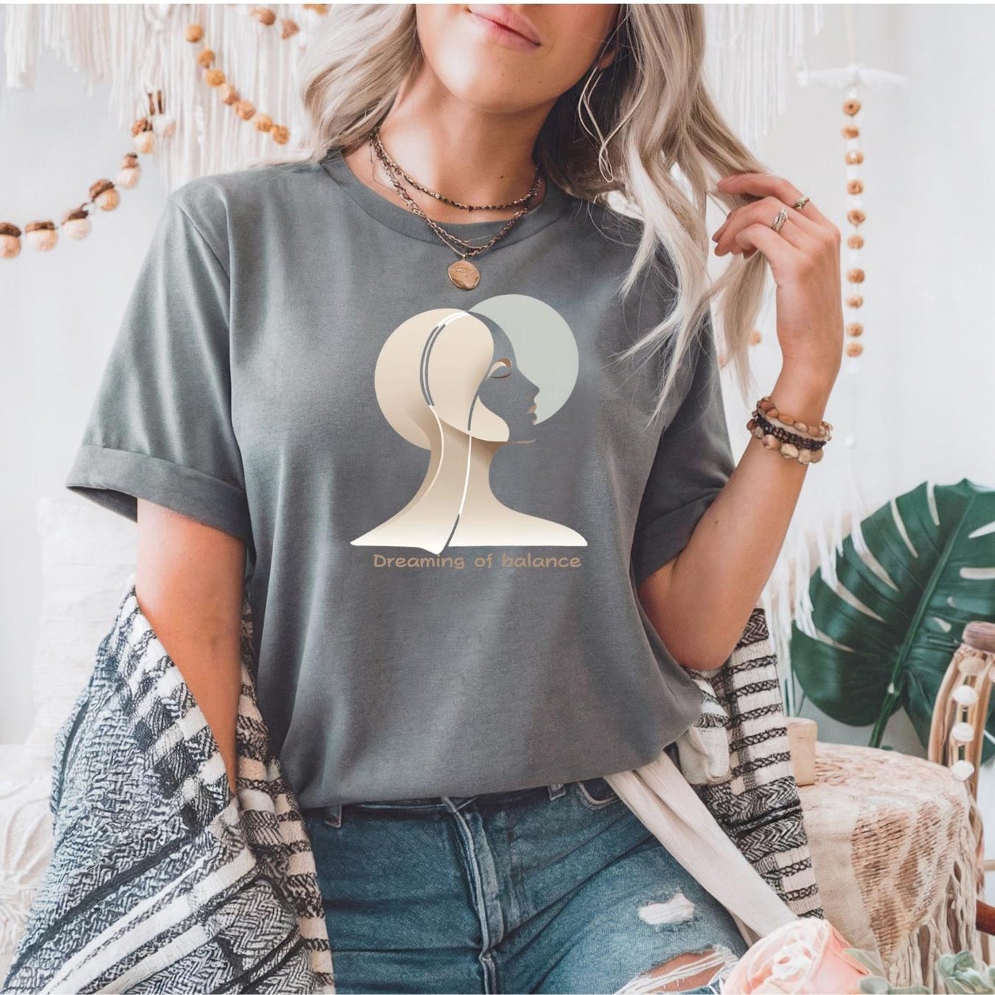 Dreaming of Balance Shirt Feminine Boho Aesthetic T Shirt Motivational Self Care Tee Mindful Gift for Women Minimalist Graphic Top