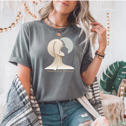 Dreaming of Balance Shirt Feminine Boho Aesthetic T Shirt Motivational Self Care Tee Mindful Gift for Women Minimalist Graphic Top