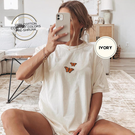 Butterfly Comfort Colors Tee, Embroidered Butterfly Shirt, Minimalist T-Shirt, Embroidered Tee, Embroidered Shirt, Custom Shirt, Retro Shirt