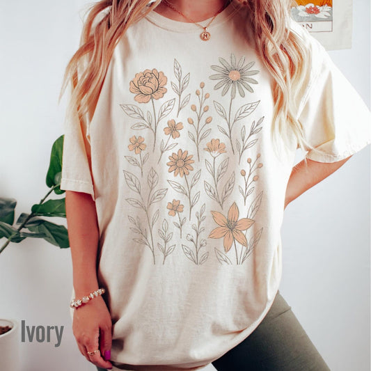 Comfort Colors® Vintage Pressed Flowers Shirt Botanical Floral Tshirt Boho Cottagecore Tee Wildflowers Floral T Shirt Gift for Gardener