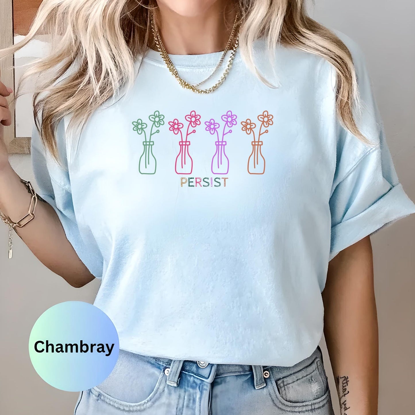 Floral Vase T-Shirt, Minimalist Boho Unisex Tee - Persist